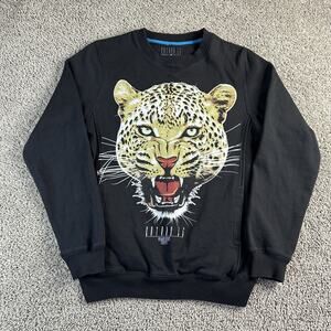 Entree LS Sweatshirt Mens Small Black Leopard Face Graphic Crewneck Streetwear